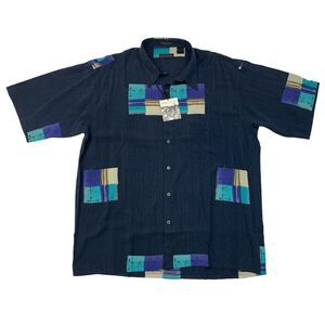 Vintage Riscatto Shirt Mens XL Navy Blue European Fabric Beach Camp Sportswear